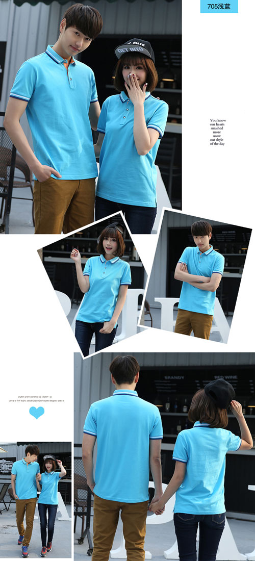 淺藍色短袖POLO衫工衣定做模特效果展示