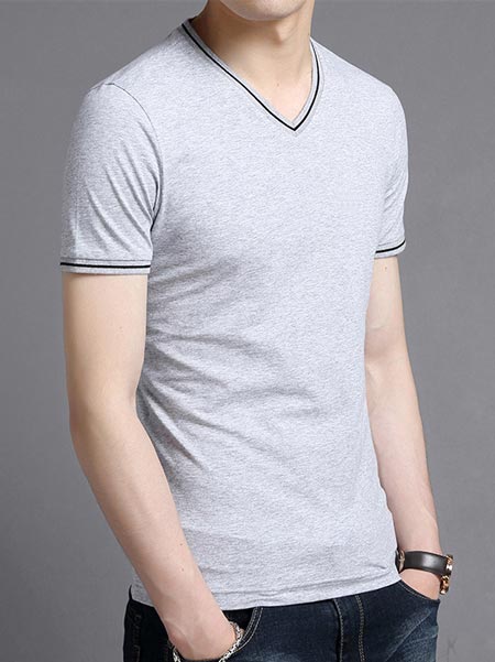 花灰色V領T恤定制款式效果圖二