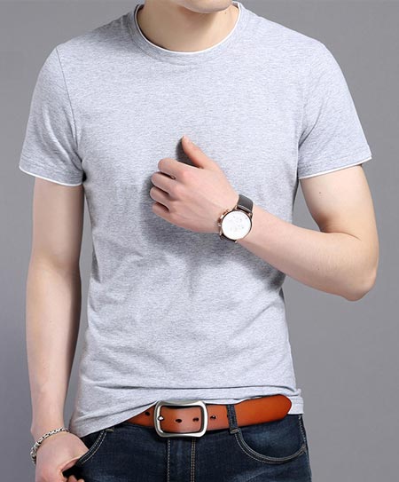 定做短袖圓領文化衫花灰嵌白邊款式模板圖