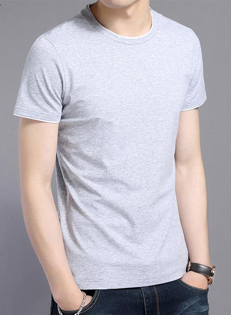 定做短袖圓領文化衫花灰嵌白邊款式模板圖二