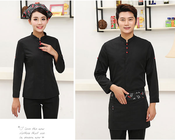 黑色餐飲服務員工作服款式展示圖