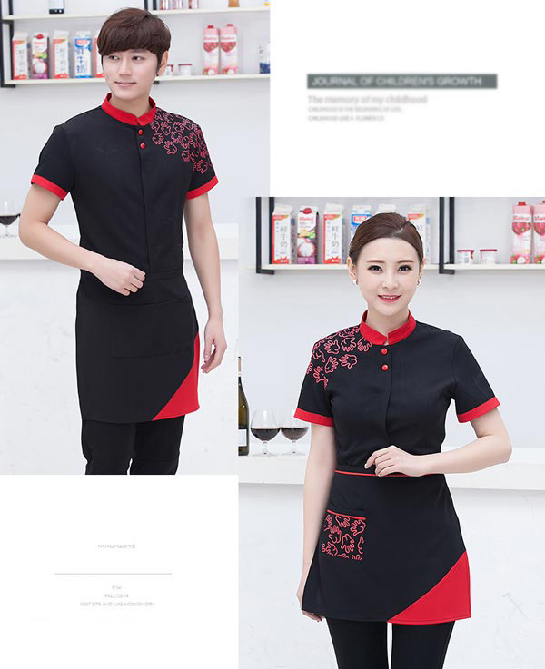 黑色短袖餐飲服務員工作服訂做展示圖二