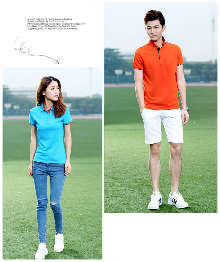 孔藍(lán)色高爾夫polo衫定做女裝款式展示圖