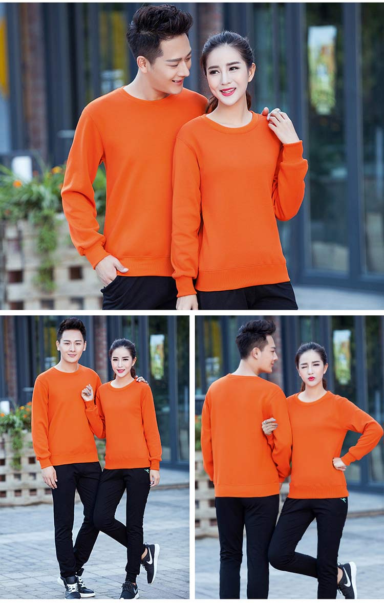 橙色圓領衛衣定制LOGO模特效果圖