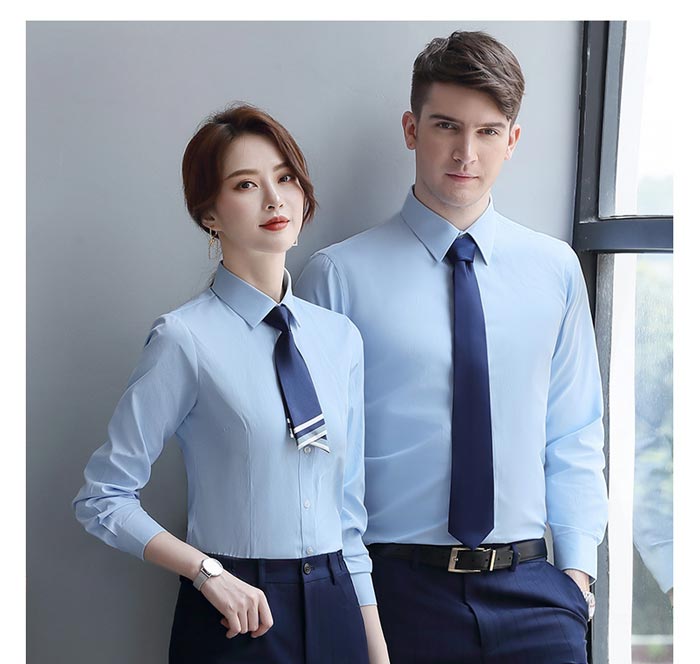 淺藍色職業長袖襯衫男女模特效果圖