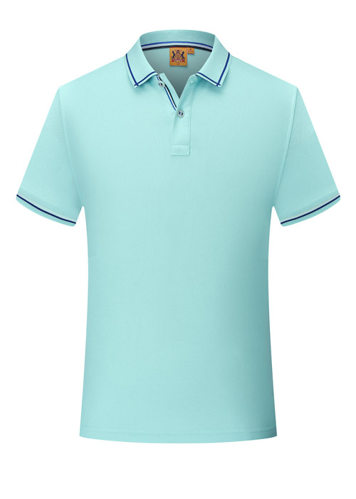 淺藍色款織帶串紐扣款短袖POLO衫