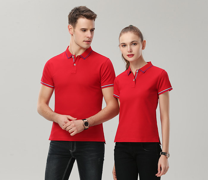 1898號時尚翻領短袖POLO衫訂做之大紅色模特展示圖